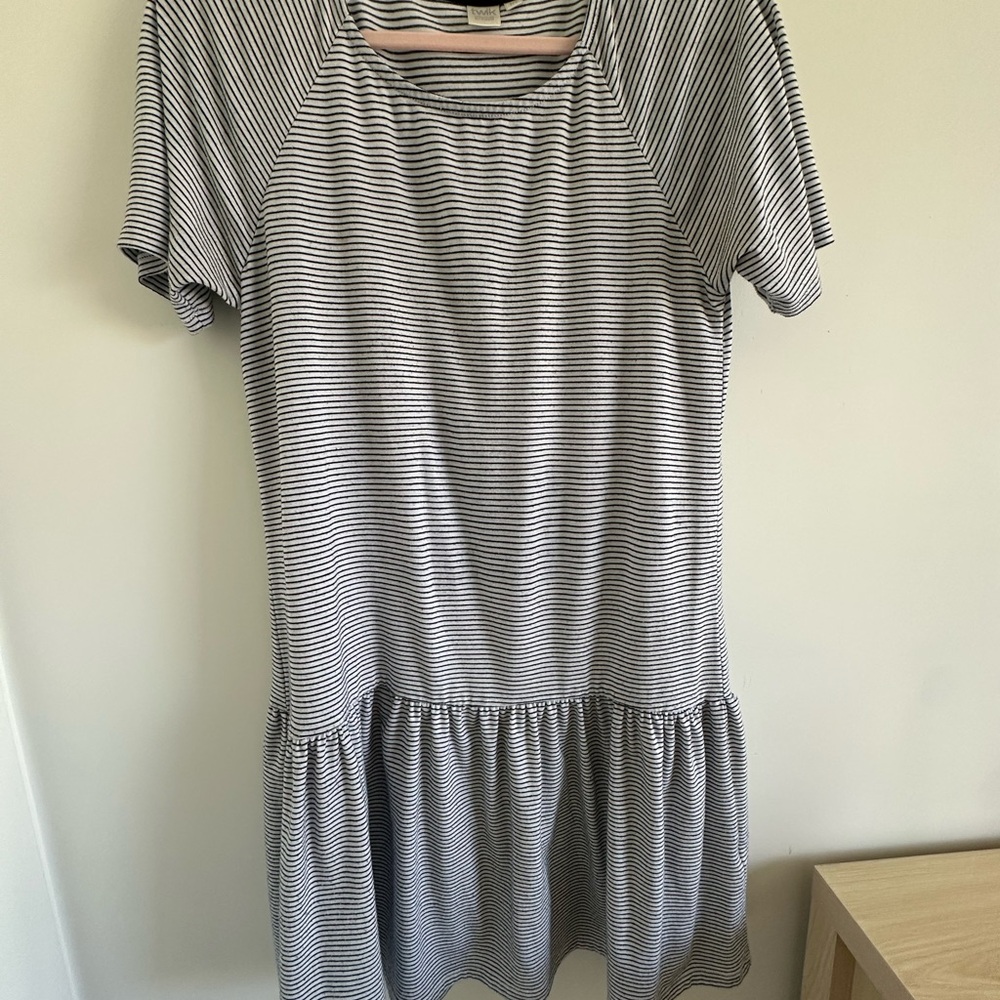 Twik Dark Navy & White Striped Short Sleeve Drop Waist Dress
